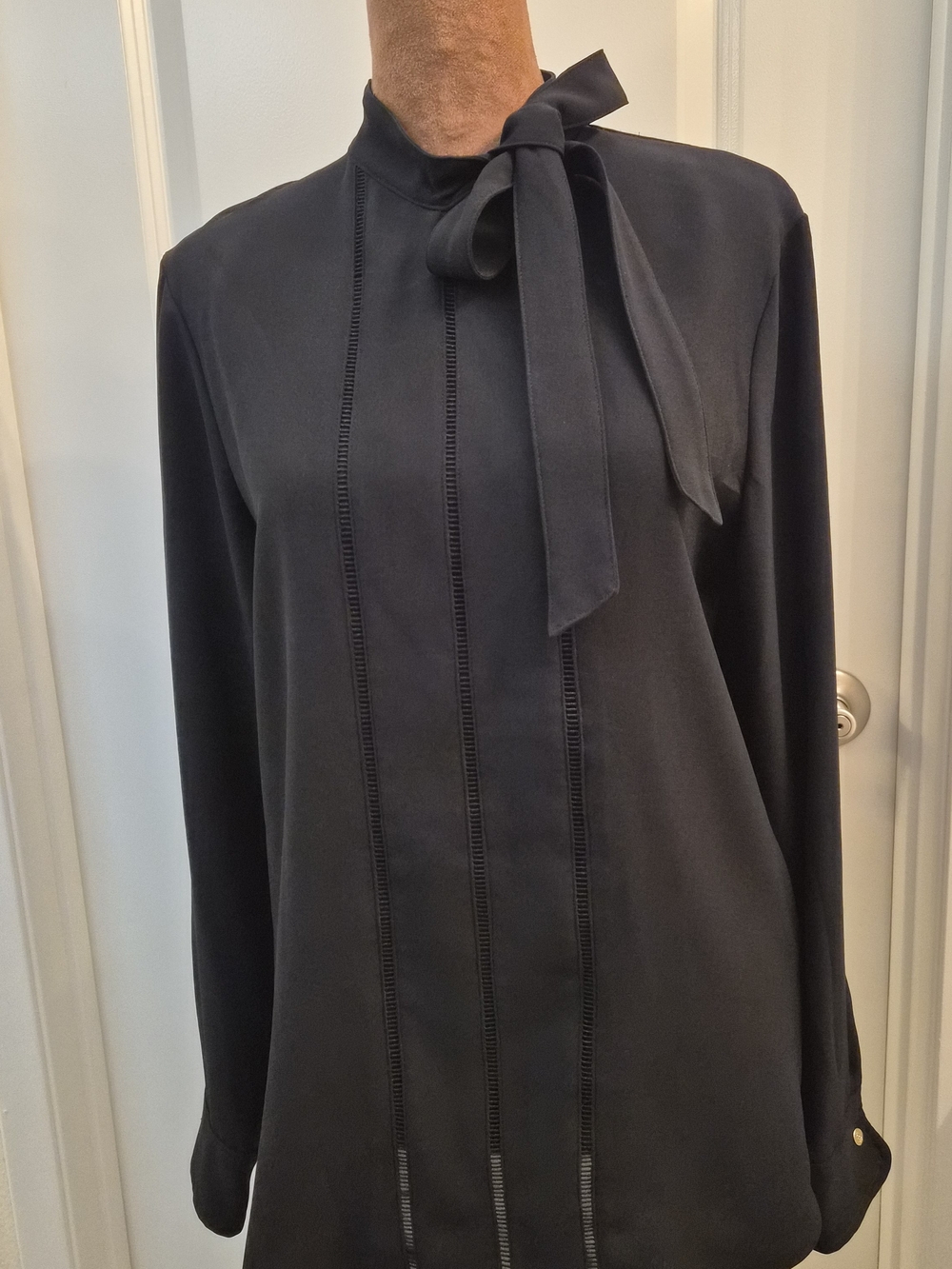 Ralph Lauren Black Tie-Neck Pintuck Blouse